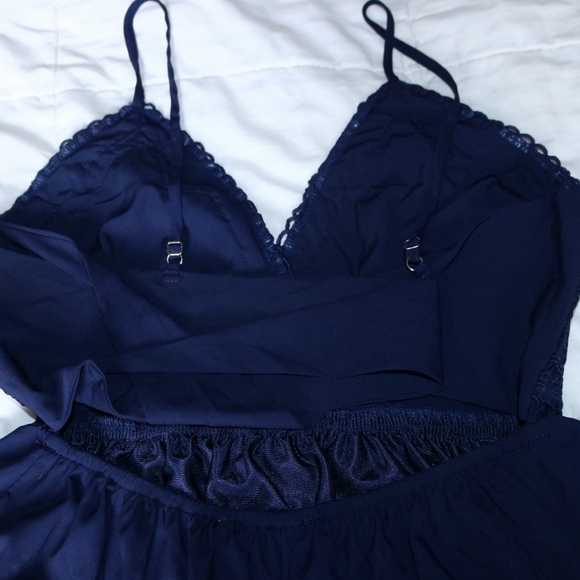 Navy Blue Spaghetti Strap Ruffle Mini Dress with Bow back, Small - Picture 11 of 12